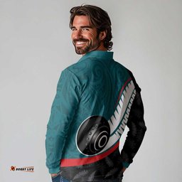Personalised Aotearoa Lawn Bowls Long Sleeve Polo Shirt Maori and Silver Fern Sporty Style Teal Color LT03