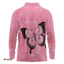 Personalised Australia Breast Cancer Awareness Long Sleeve Polo Shirt Pink Ribbon Butterfly Opal Pattern LT14