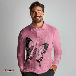 Personalised Australia Breast Cancer Awareness Long Sleeve Polo Shirt Pink Ribbon Butterfly Opal Pattern LT14