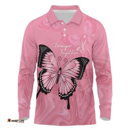 Personalised Australia Breast Cancer Awareness Long Sleeve Polo Shirt Pink Ribbon Butterfly Opal Pattern LT14