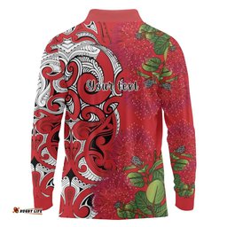 Personalised New Zealand Koru Pohutukawa Long Sleeve Polo Shirt Meri Kirihimete Aroha for Christmas LT9