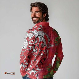 Personalised New Zealand Koru Pohutukawa Long Sleeve Polo Shirt Meri Kirihimete Aroha for Christmas LT9