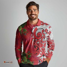 Personalised New Zealand Koru Pohutukawa Long Sleeve Polo Shirt Meri Kirihimete Aroha for Christmas LT9