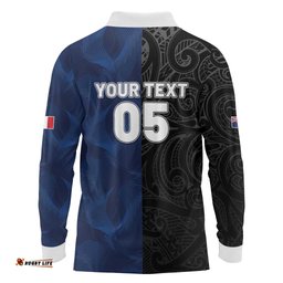 France And New Zealand Rugby Custom Long Sleeve Polo Shirt Les Bleus Rooster With Maori Tiki LT05