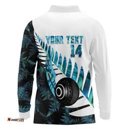 New Zealand Lawn Bowls Custom Long Sleeve Polo Shirt Aotearoa Silver Fern Paua Shell LT14