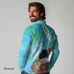 New Zealand Tomtit Long Sleeve Polo Shirt Maori Koru With Pohutukawa Galaxy Style LT05