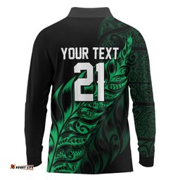 New Zealand Lawn Bowls Custom Long Sleeve Polo Shirt Green Maori Warrior Tribal Silver Fern LT9