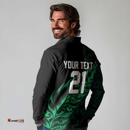 New Zealand Lawn Bowls Custom Long Sleeve Polo Shirt Green Maori Warrior Tribal Silver Fern LT9