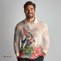Merry Christmas Aussie Aboriginal Long Sleeve Polo Shirt Rosebreasted Cockatoo Pastel LT7