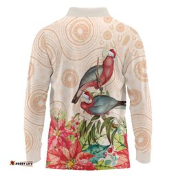 Merry Christmas Aussie Aboriginal Long Sleeve Polo Shirt Rosebreasted Cockatoo Pastel LT7