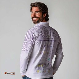 Personalised Epilepsy Awareness Alphabet Long Sleeve Polo Shirt Purple Ribbon Butterfly Cute Style DT05