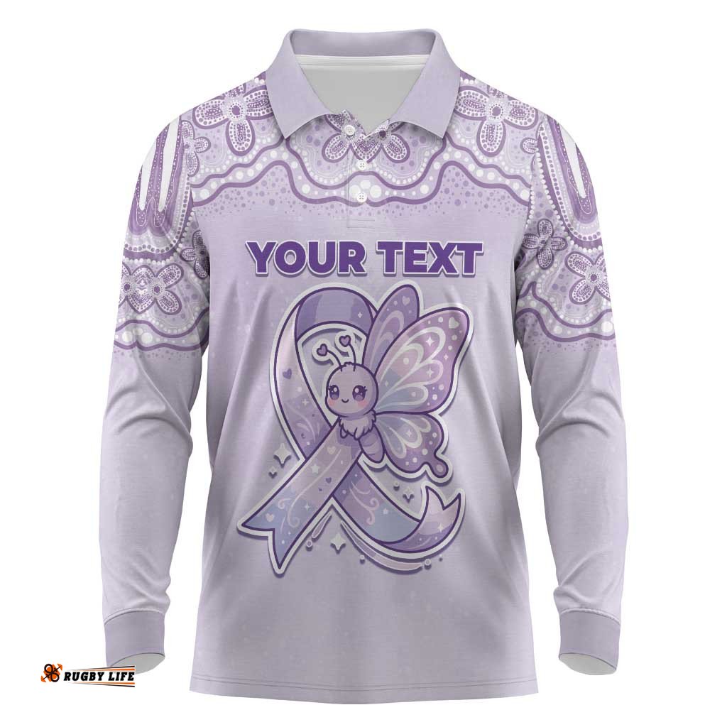 Personalised Epilepsy Awareness Alphabet Long Sleeve Polo Shirt Purple Ribbon Butterfly Cute Style DT05