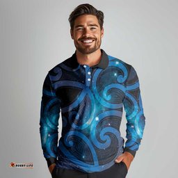 New Zealand Maori Matariki Long Sleeve Polo Shirt Galaxy Kowhaiwhai LT7