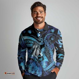 Personalised Maori Romantic Valentine Long Sleeve Polo Shirt The Hongi Kiss Blue Galaxy DT05