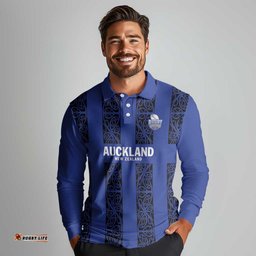 Custom Oceania Football NZ Auckland Long Sleeve Polo Shirt Maori Tribal Pattern LT9