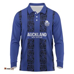 Custom Oceania Football NZ Auckland Long Sleeve Polo Shirt Maori Tribal Pattern LT9