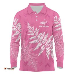New Zealand Lawn Bowls Breast Cancer Personalized Long Sleeve Polo Shirt Wrap-Around Silver Fern LT7