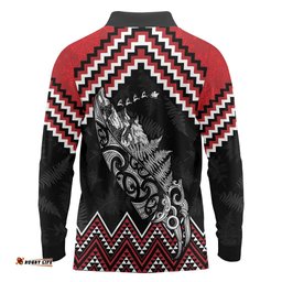 New Zealand Christmas Taniko Poutama Long Sleeve Polo Shirt Mountainscape Maori Fern LT7