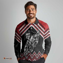 New Zealand Christmas Taniko Poutama Long Sleeve Polo Shirt Mountainscape Maori Fern LT7