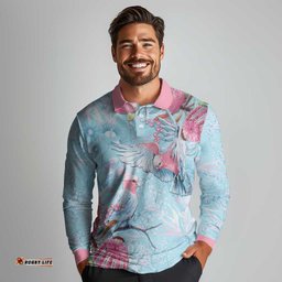 Galah Birds Australia Baby Blue & Pink Long Sleeve Polo Shirt LT7