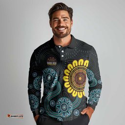 NAIDOC 50 Years of Deadly Long Sleeve Polo Shirt Sun Aboriginal Dot Art LT19