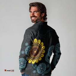 NAIDOC 50 Years of Deadly Long Sleeve Polo Shirt Sun Aboriginal Dot Art LT19