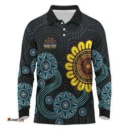 NAIDOC 50 Years of Deadly Long Sleeve Polo Shirt Sun Aboriginal Dot Art LT19