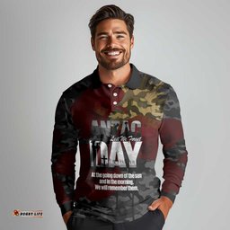 Australia ANZAC Day Long Sleeve Polo Shirt We Will Remember Them Poppy Camouflage LT14