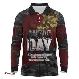 Australia ANZAC Day Long Sleeve Polo Shirt We Will Remember Them Poppy Camouflage LT14