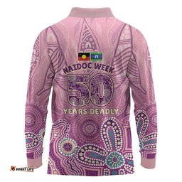 NAIDOC Week - 50 Years Deadly Long Sleeve Polo Shirt Pastel Wings LT7