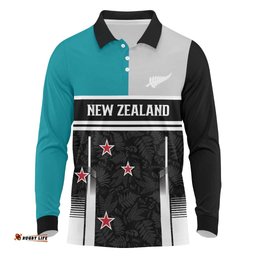 Custom NZ Cricket Pride Long Sleeve Polo Shirt Silver Fern Fan Supporter Apparel LT9