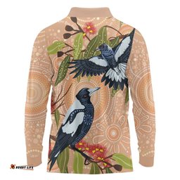 Magpies On Eucalyptus Australia Aboriginal Long Sleeve Polo Shirt LT7