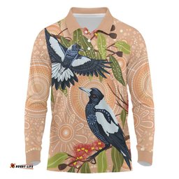 Magpies On Eucalyptus Australia Aboriginal Long Sleeve Polo Shirt LT7