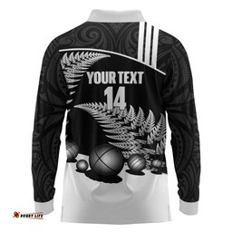 Custom New Zealand Silver Fern Petanque Long Sleeve Polo Shirt Aotearoa Maori Pattern LT14