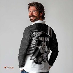 Custom New Zealand Silver Fern Petanque Long Sleeve Polo Shirt Aotearoa Maori Pattern LT14