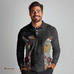 Personalised NAIDOC Deadly 50 Years Long Sleeve Polo Shirt Minimalist Aboriginal Art LT9