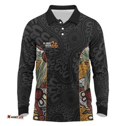 Personalised NAIDOC Deadly 50 Years Long Sleeve Polo Shirt Minimalist Aboriginal Art LT9