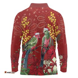 Merry Chrissie Australia King Parrots Long Sleeve Polo Shirt Aboriginal Art LT7