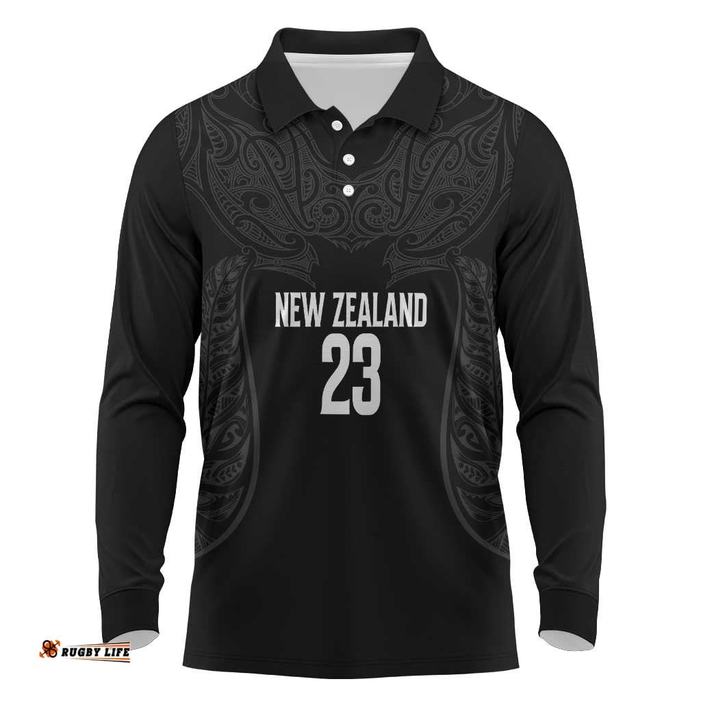 New Zealand Basketball Ta Moko Tribal Custom Long Sleeve Polo Shirt LT03