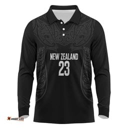 New Zealand Basketball Ta Moko Tribal Custom Long Sleeve Polo Shirt LT03