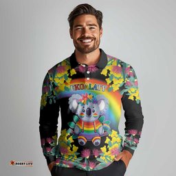LGBTQ Koala Gay Long Sleeve Polo Shirt Aussie Koala Bear Ekoalaty LT9