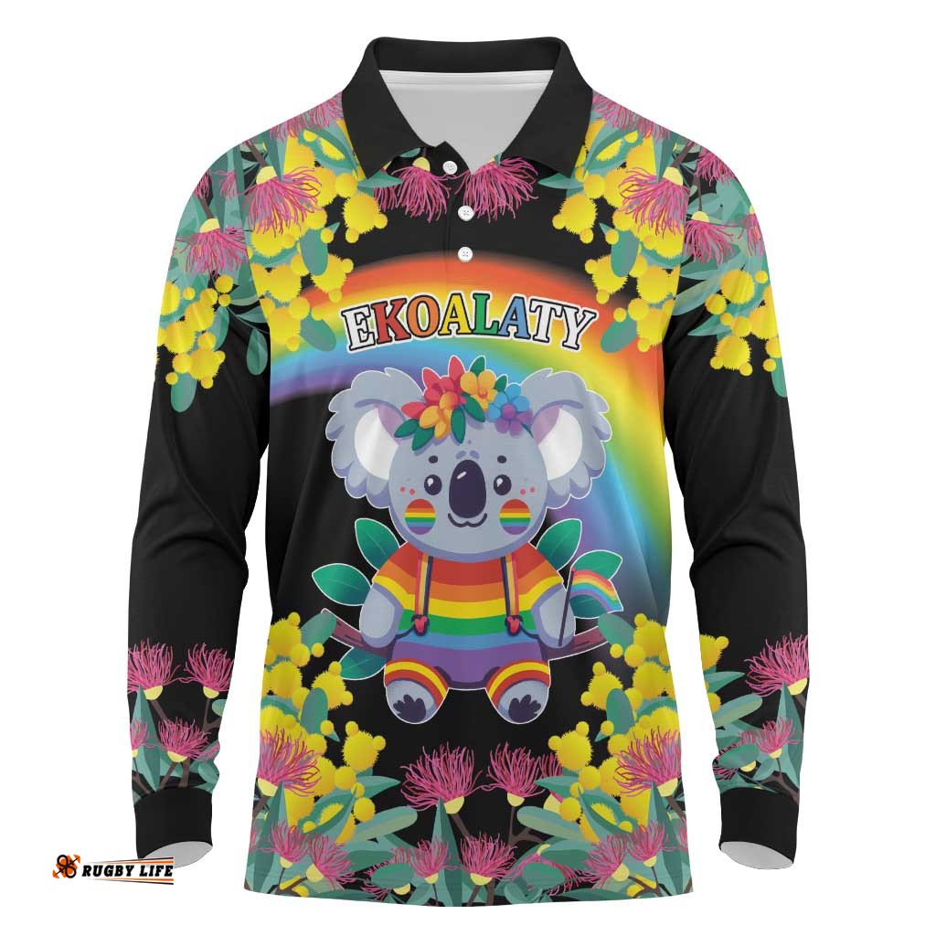 LGBTQ Koala Gay Long Sleeve Polo Shirt Aussie Koala Bear Ekoalaty LT9