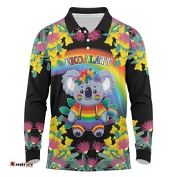 LGBTQ Koala Gay Long Sleeve Polo Shirt Aussie Koala Bear Ekoalaty LT9