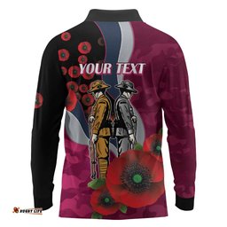 Manly Warringah Sea Eagles ANZAC Personalised Long Sleeve Polo Shirt Lest We Forget Poppy Camo LT9