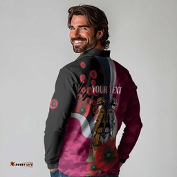 Manly Warringah Sea Eagles ANZAC Personalised Long Sleeve Polo Shirt Lest We Forget Poppy Camo LT9