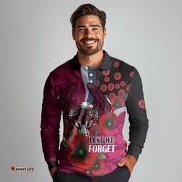 Manly Warringah Sea Eagles ANZAC Personalised Long Sleeve Polo Shirt Lest We Forget Poppy Camo LT9