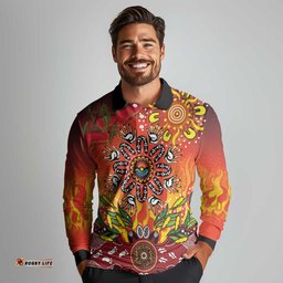 NAIDOC Week 2026 Long Sleeve Polo Shirt 50 Years of Deadly Aboriginal Dot Art LT9