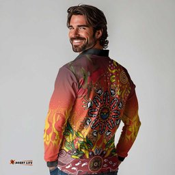 NAIDOC Week 2026 Long Sleeve Polo Shirt 50 Years of Deadly Aboriginal Dot Art LT9