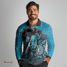 Custom Power Football Long Sleeve Polo Shirt Aboriginal Dot Art Pattern DT05