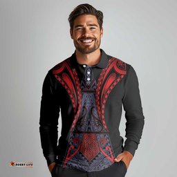 Custom New Zealand Long Sleeve Polo Shirt Maori Kiwiana Pattern Tukutuku Motif LT9